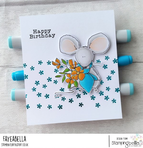 www.stampingbella.com: rubber stamp used: MOUSE BOUQUET card by Faye Wynn Jones