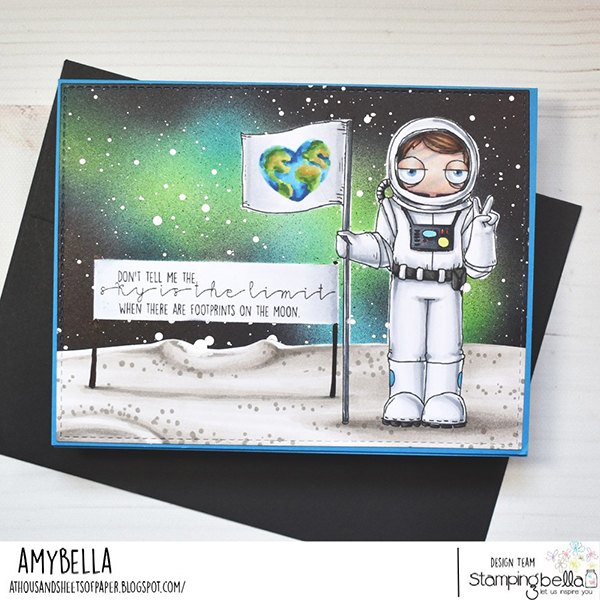 www.stampingbella.com: rubber stamp used: ODDBALL ASTRONAUT. card by AMY YOUNG