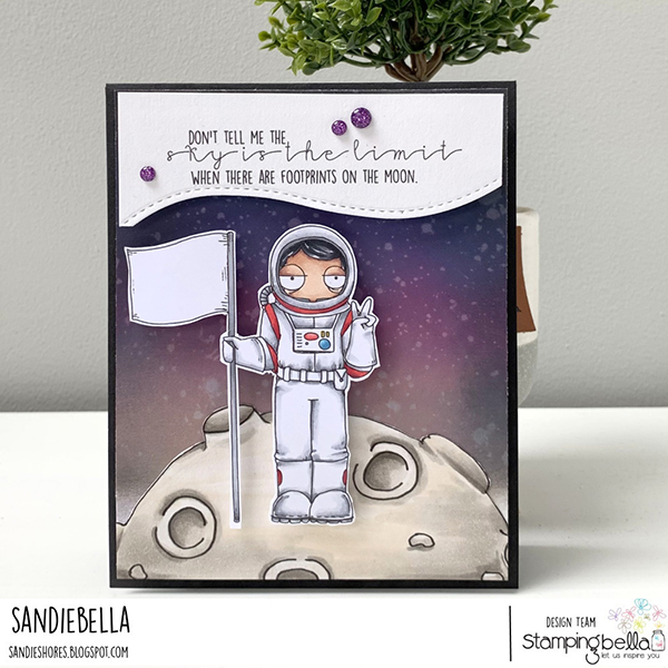 www.stampingbella.com: rubber stamp used: ODDBALL ASTRONAUT. card by SANDIE DUNNE