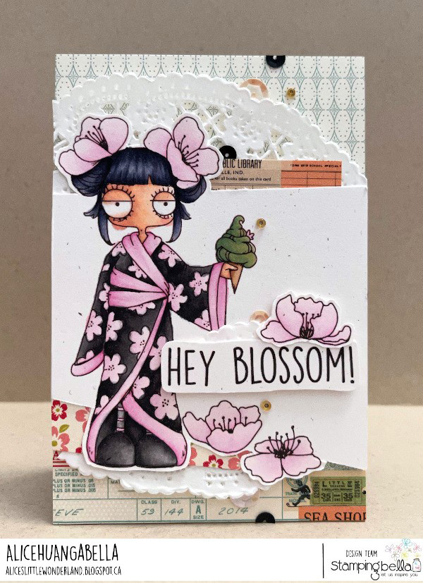 www.stampingbella.com Rubber stamp used: ODDBALL CHERRY BLOSSOM card by Alice Huang
