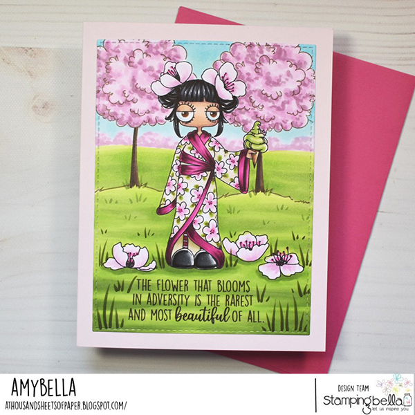 www.stampingbella.com Rubber stamp used: ODDBALL CHERRY BLOSSOM card by Amy Young