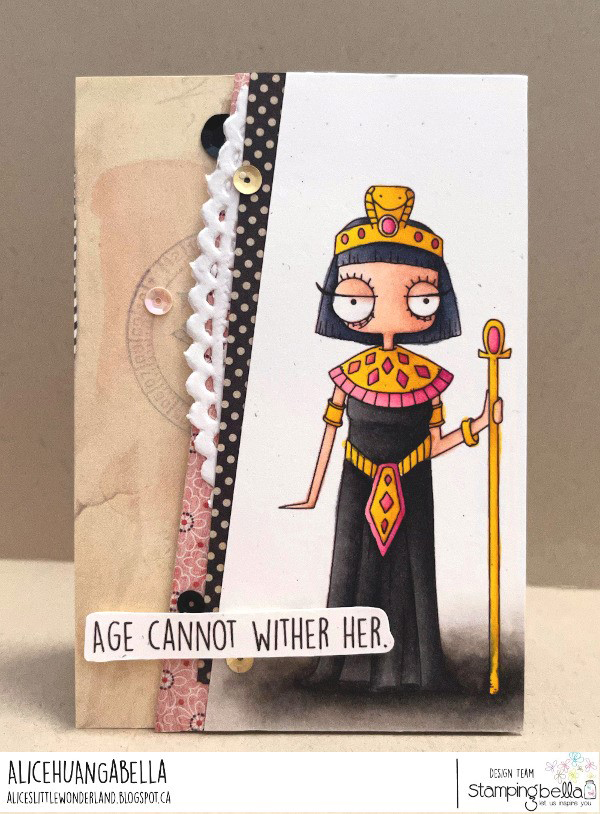 www.stampingbella.com: rubber stamp used: ODDBALL Cleopatra card by Alice Huang