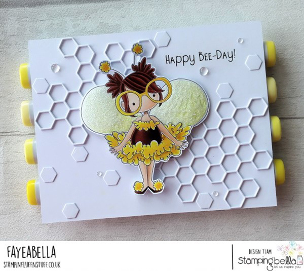 www.stampingbella.com: rubber stamp used: TINY TOWNIE BUSY BEE.. card by Faye Wynn Jones