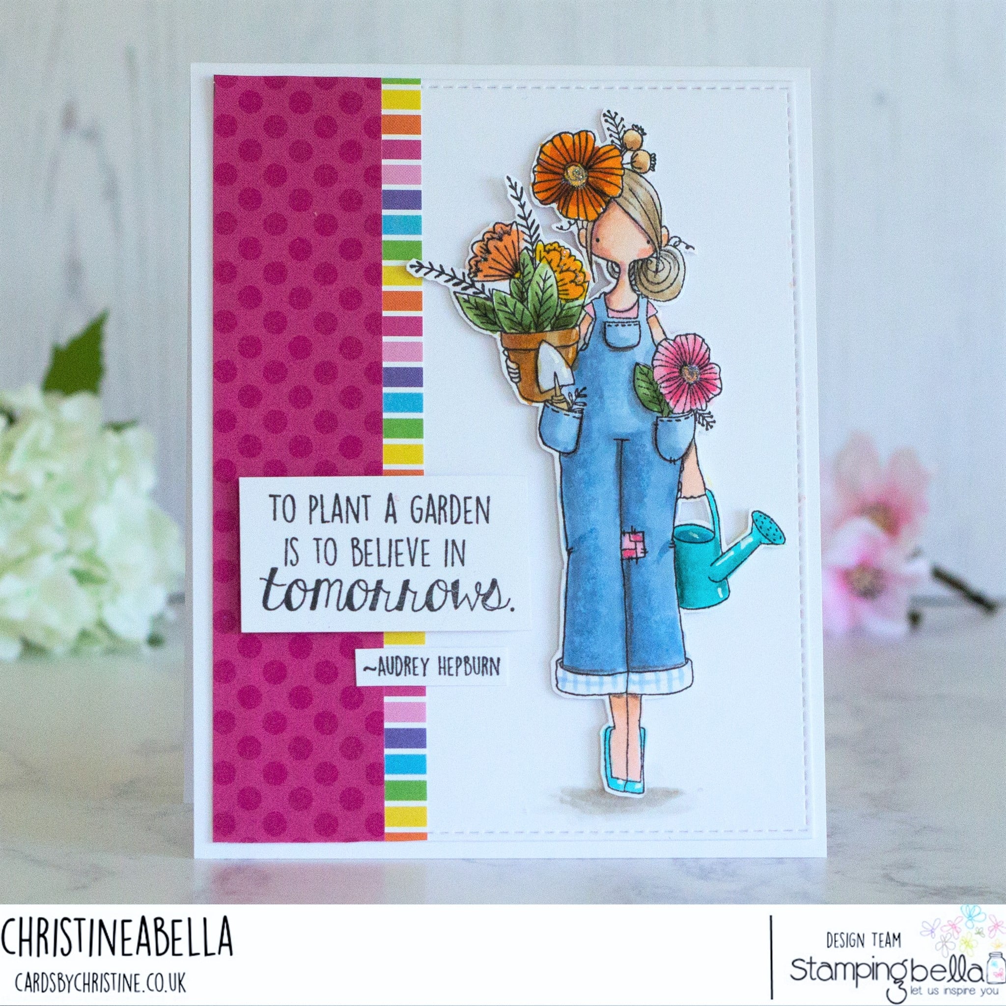 www.stampingbella.com: rubber stamp used: CURVY GIRL GARDENER card by Christine Levison