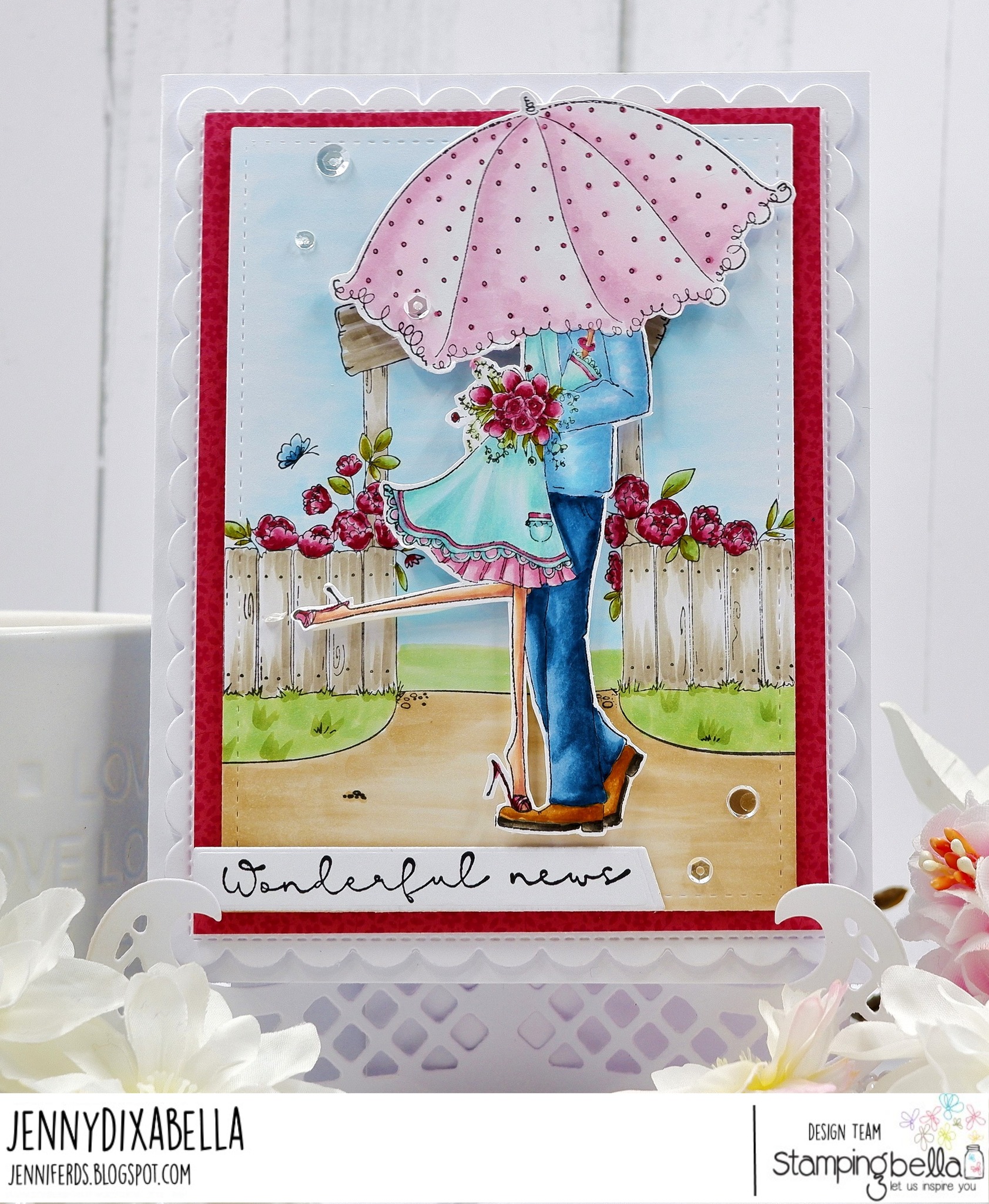 www.stampingbella.com: rubber stamp used:  GARDEN BACKDROP and BRETT AND BRENDA GET MARRIED card by Jenny Dix