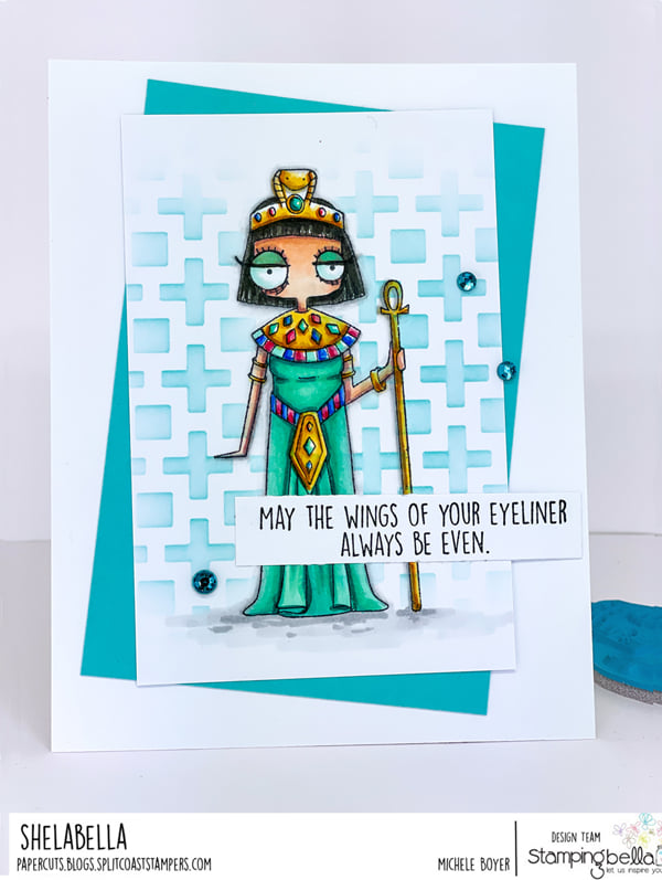 www.stampingbella.com: rubber stamp used: Oddball CLEOPATRA card by Michele Boyer