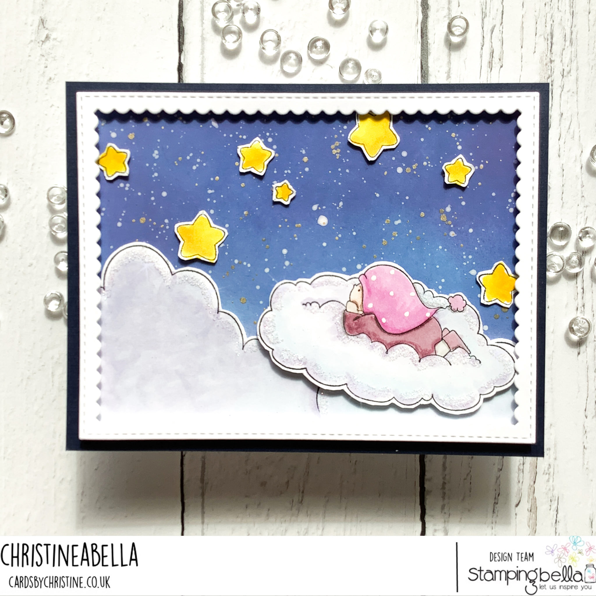 www.stampingbella.com: rubber stamp used: BUNDLE GIRL CLOUDS AND STARS BACKDROM and BUNDLE GIRLS IN THE SKY card by CHristine Levison