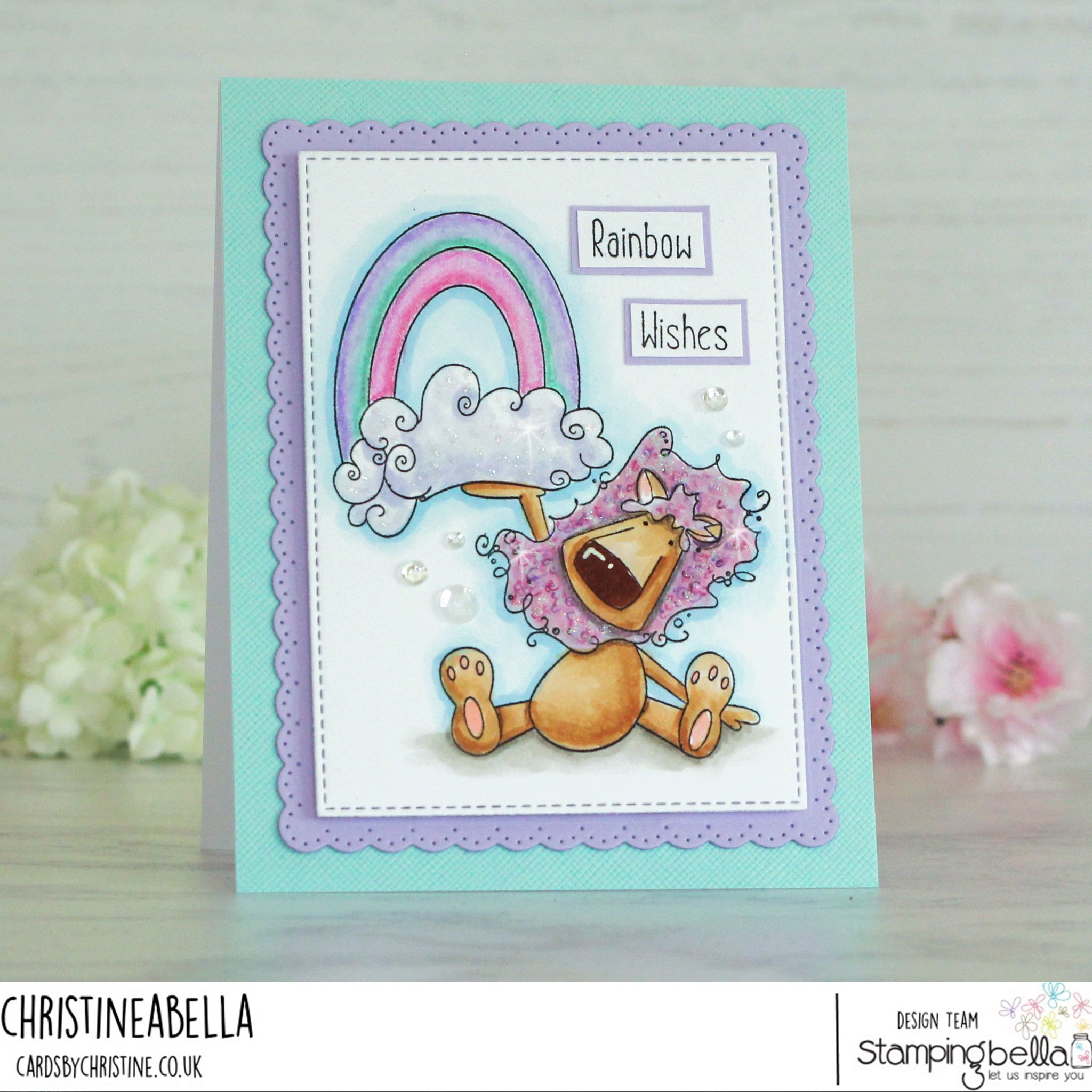 www.stampingbella.com: rubber stamp used: RAINBOW DANDY card by Christine Levison