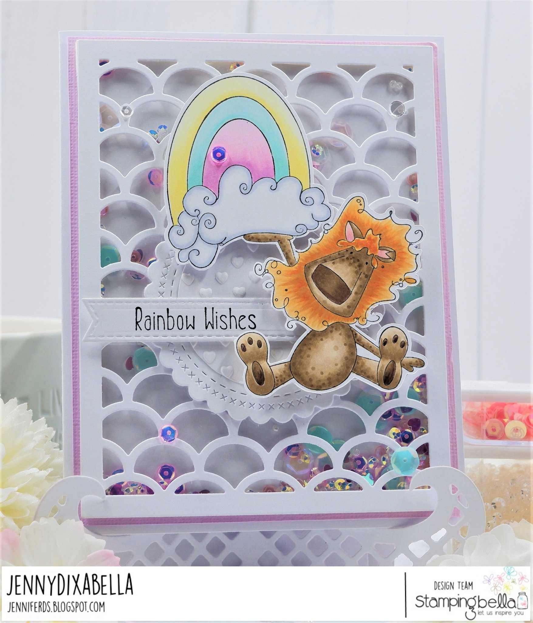 www.stampingbella.com: rubber stamp used: RAINBOW DANDY card by Jenny Dix