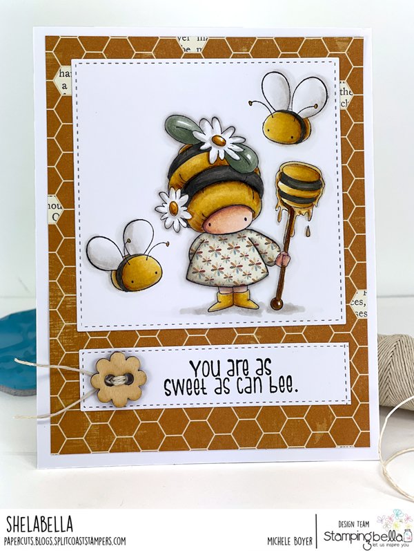 www.stampingbella.com  Rubber stamp used : BUNDLE GIRL BEEKEEPER card by Michele Boyer