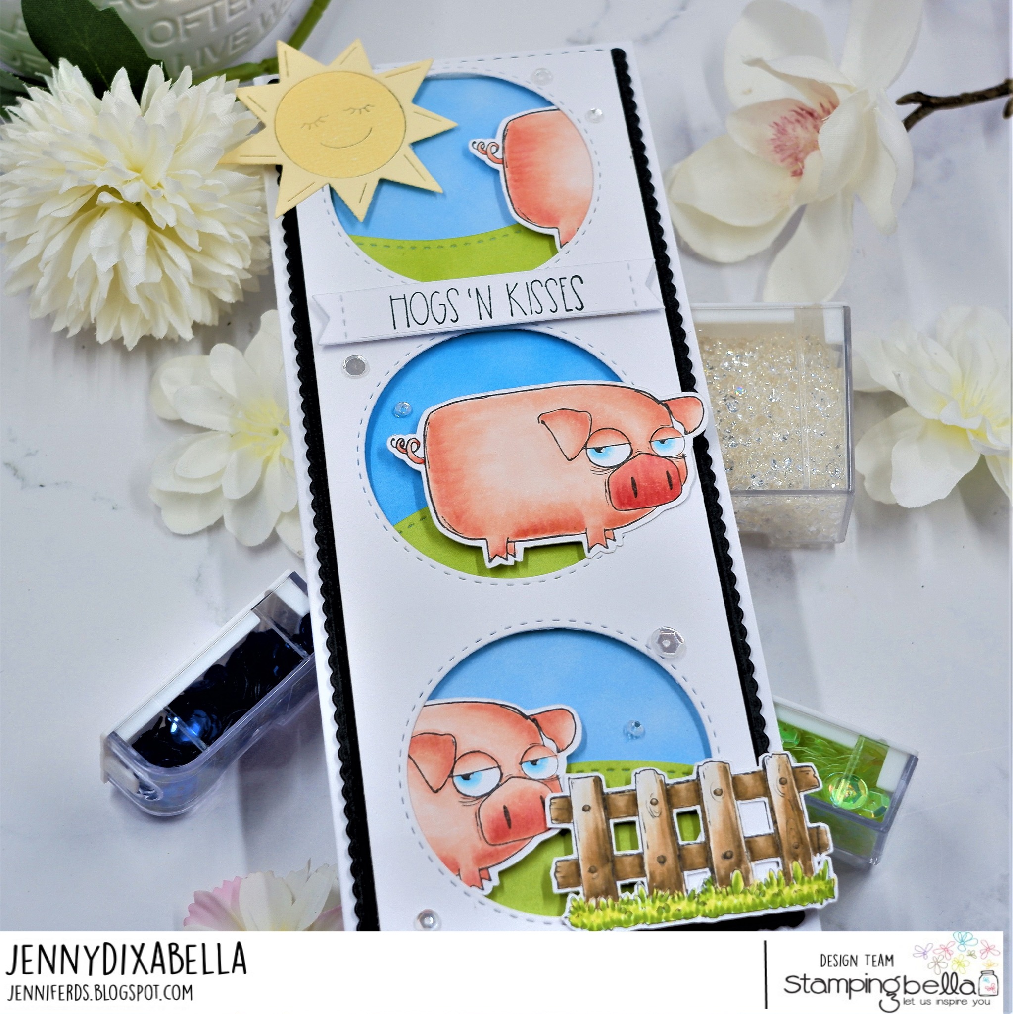 www.stampingbella.com:  rubber stamp used:  ODDBALL FARM ANIMALS and ODDBALL BARN, HAY AND FENCE.  Card by JENNY DIX