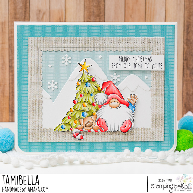 Www.Stampingbella.com: rubberstamp used : the gnome and the Christmas tree card by Tamara potocznik 