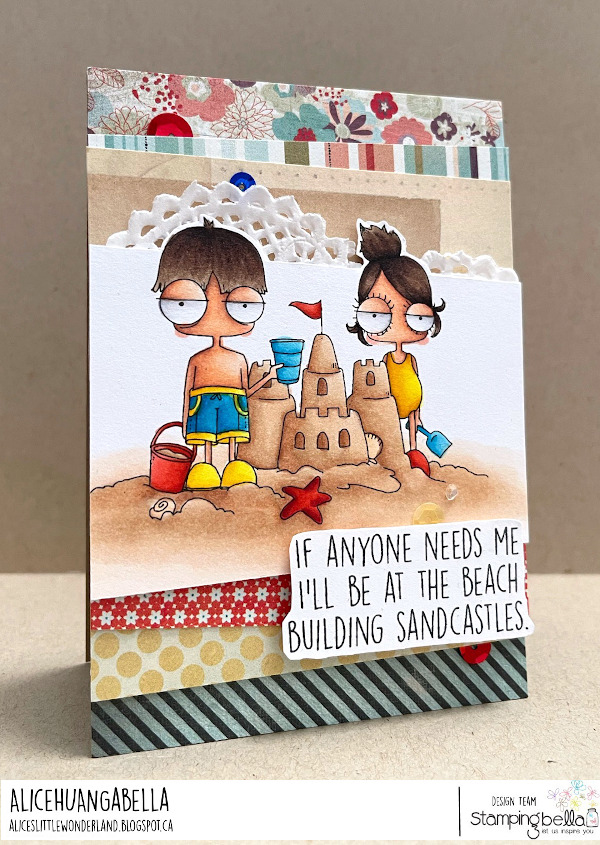 www.stampingbella.com: Rubber stamp used :MINI ODDBALLS building a sandcastle card by Alice Huang