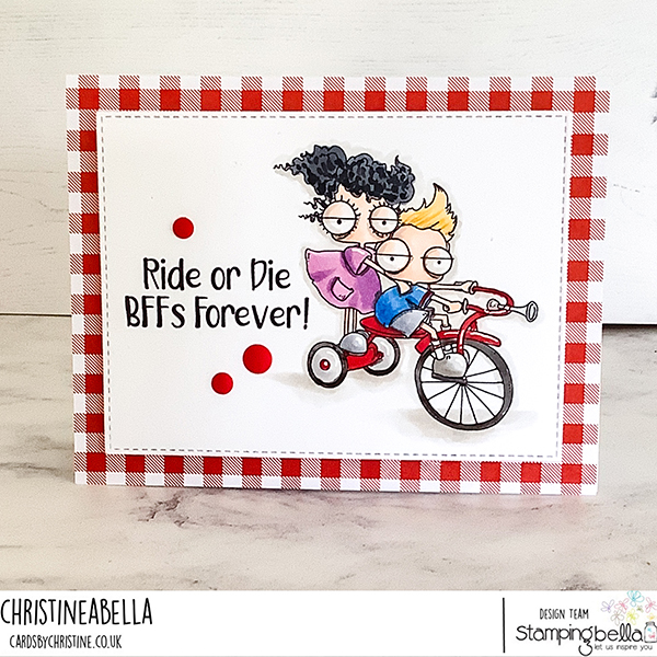 www.stampingbella.com: Rubber stamp used :MINI ODDBALLS on a tricycle card by Christine Levison