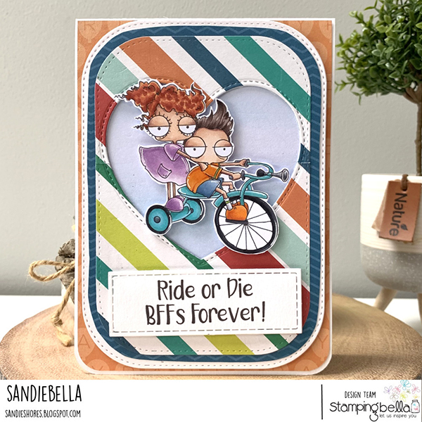 www.stampingbella.com: Rubber stamp used :MINI ODDBALLS on a tricycle card by Sandie Dunne