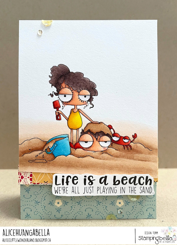 www.stampingbella.com: Rubber stamp used :MINI ODDBALLS PLAYING IN THE SAND card by Alice Huang