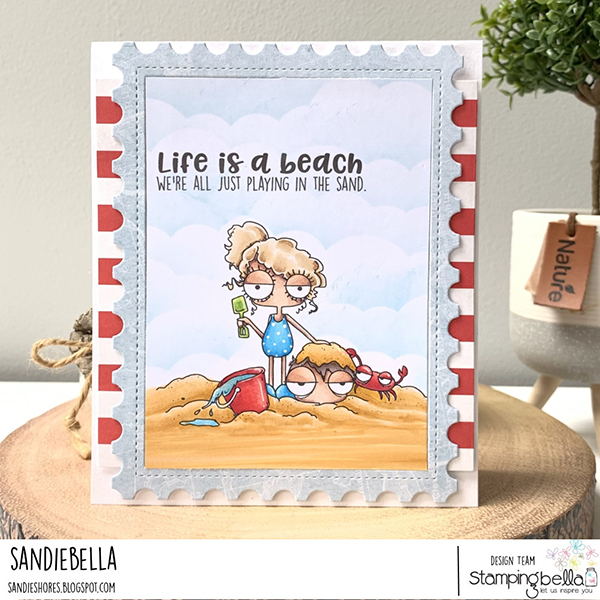 www.stampingbella.com: Rubber stamp used :MINI ODDBALLS PLAYING IN THE SAND card by Sandie Dunne