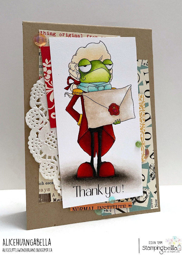 www.stampingbella.com: Rubber stamp used :ODDBALL FROG FOOTMAN card by Alice Huang