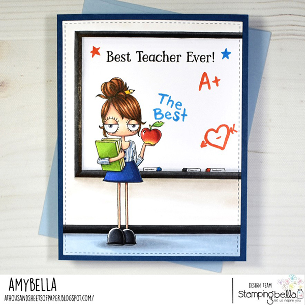 www.stampingbella.com: rubber stamp used: ODDBALL GIRL TEACHER card by AMY YOUNG