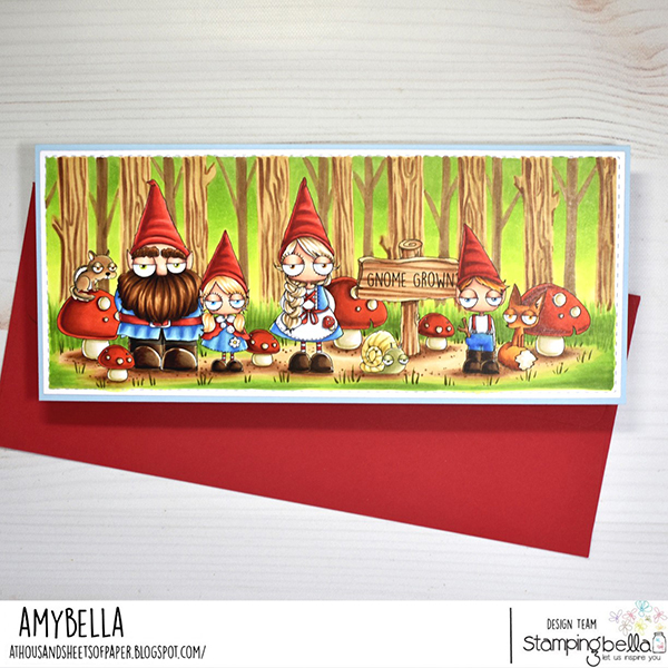 www.stampingbella.com: rubber stamp used: ODDBALL GNOME PARENTS, ODDBALL GNOME KIDS card by Amy Young