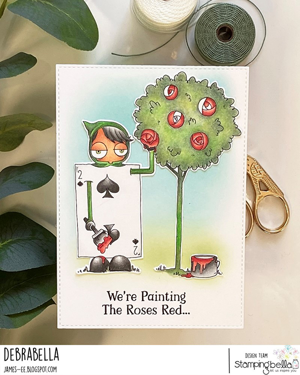 www.stampingbella.com: Rubber stamp used :ODDBALL PAINTING THE ROSES RED card by DEBRA JAMES