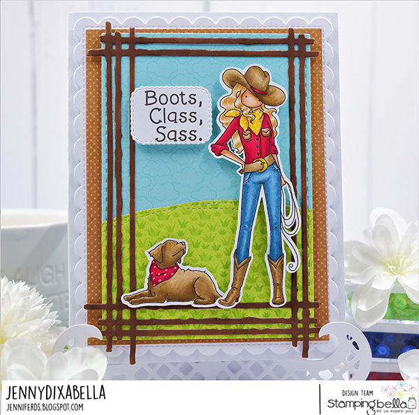 www.stampingbella.com: rubber stamp used: COUNTRY WESTERN SENTIMENT SET, UPTOWN COWBOY PARENTS, UPTOWN COWBOY PETS card by JJenny Dix