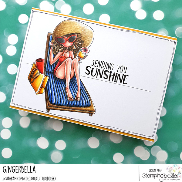www.stampingbella.com: Rubber stamp used : UPTOWN GIRL LAINIE ON HER LOUNGER card by Ginger