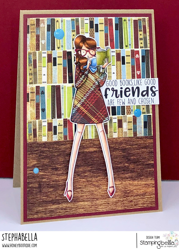 www.stampingbella.com: rubber stamp used: UPTOWN GIRL LIBRARIAN card by Stephanie Hill