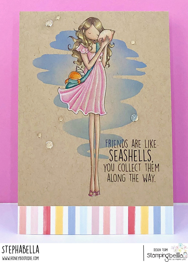 www.stampingbella.com: rubber stamp used: Sylvia and the seashell card by Stephanie Hill