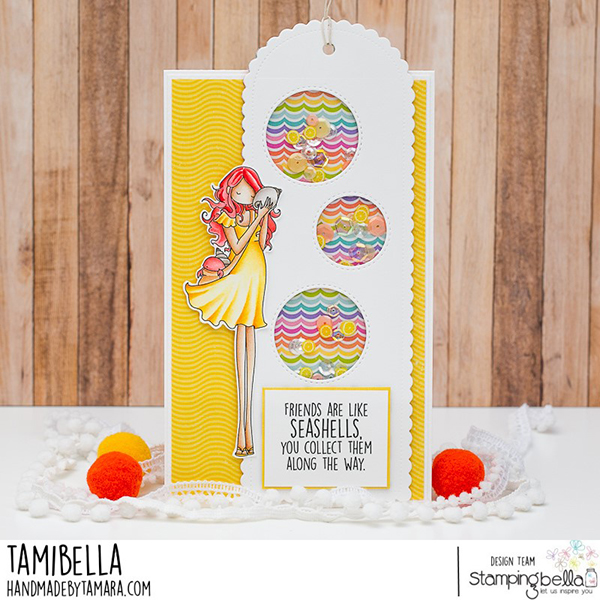 www.stampingbella.com: rubber stamp used: Sylvia and the seashell card by Tami Potocznik