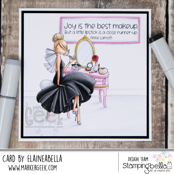 www.stampingbella.com: rubber stamp used: UPTOWN GIRL VERA AND HER VANITY. card by Elaine Hughes