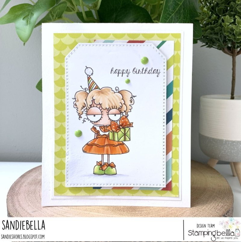 www.stampingbella.com:rubber stamp used: MINI ODDBALL has a PRESENT card by Sandie Dunne