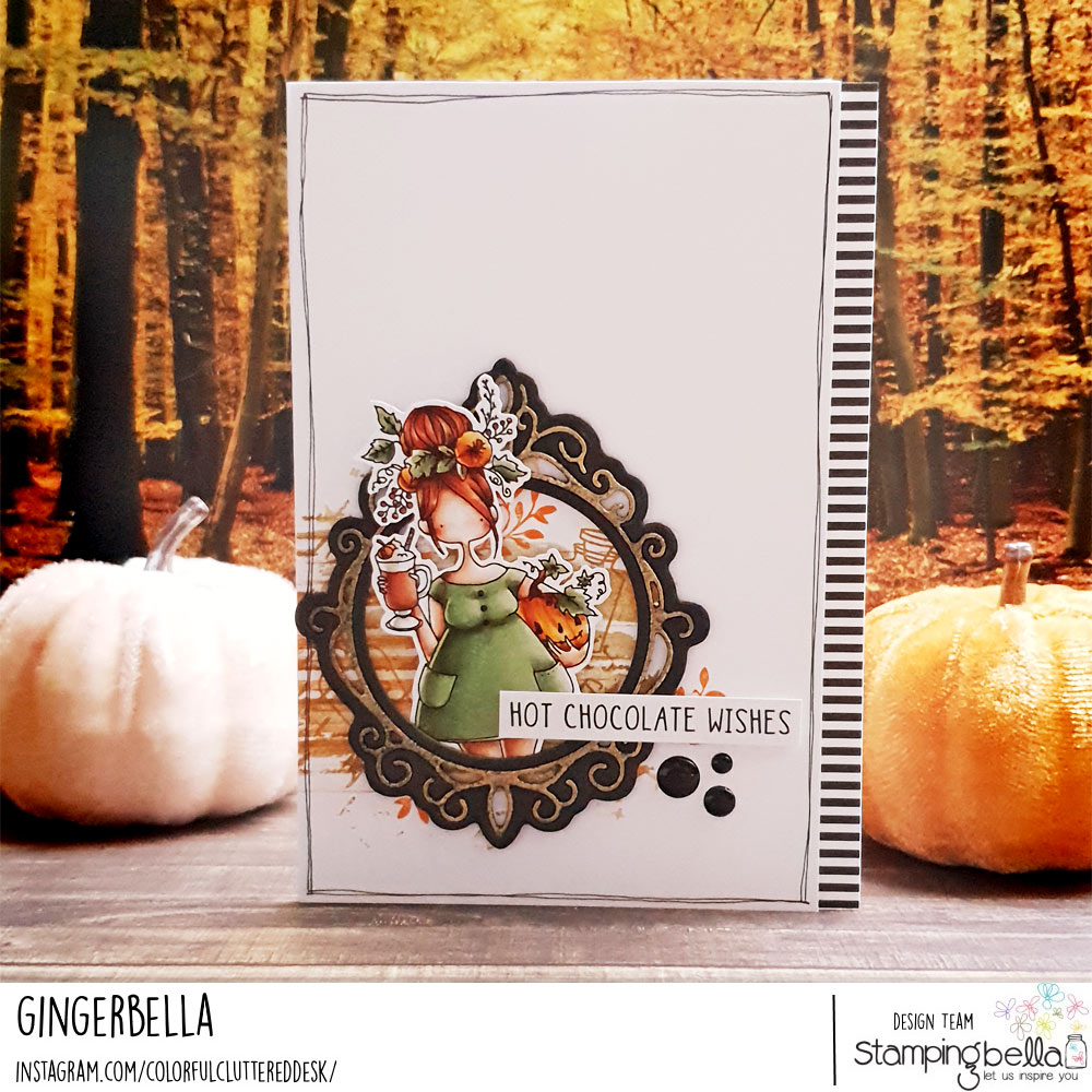 www.stampingbella.com: rubber stamp used PUMPKIN SPICE CURVY GIRL card by Ginger