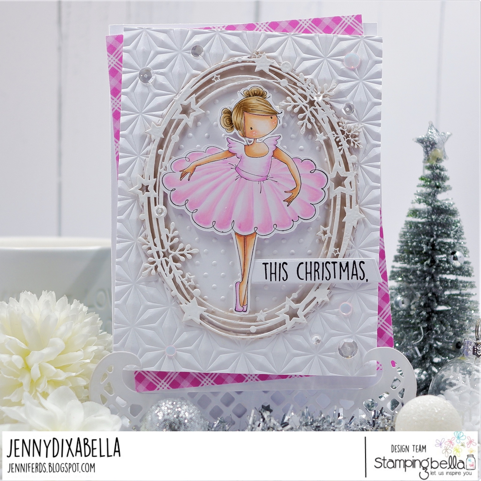 www.stampingbella.com: rubber stamp used: TINY TOWNIE NATALIE AND THE NUTCRACKER card by Jenny Dix