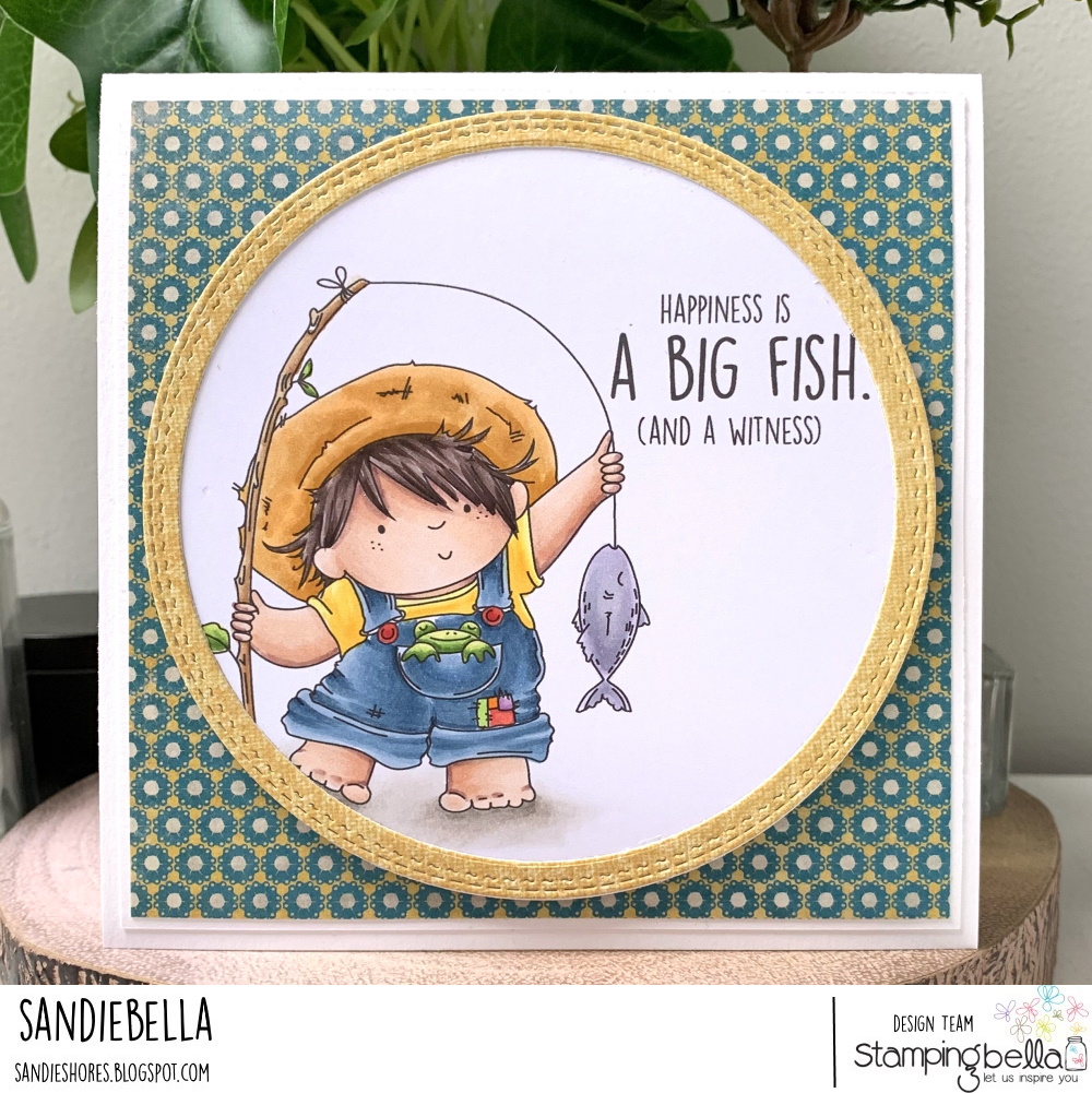 www.stampingbella.com: rubber stamp used:FISHING SQUIDGY card by Sandie DUnne