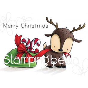 REINDEER WITH A GIFT RUBBER STAMP
