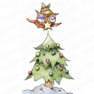 HOLIDAY OWL WITH A STAR RUBBER STAMP