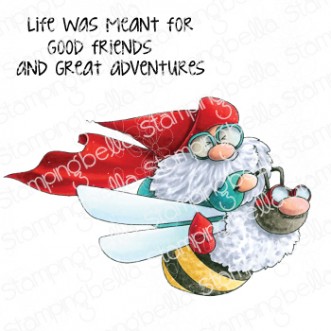 FLYING GNOME RUBBER STAMP SET (includes 1 sentiment stamp)
