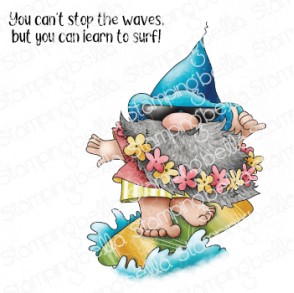 GNOME RIDING THE WAVES RUBBER STAMP SET (includes 1 sentiment stamp)