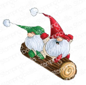 TWO GNOMES ON A LOG rubber stamp