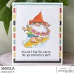 GNOME RIDING THE WAVES RUBBER STAMP SET (includes 1 sentiment stamp)