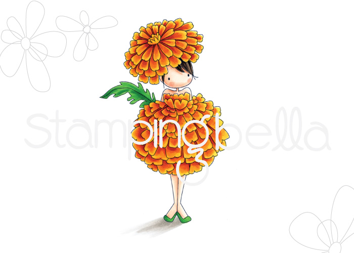 TINY TOWNIE GARDEN GIRL MARIGOLD RUBBER STAMP (October Birth Flower)