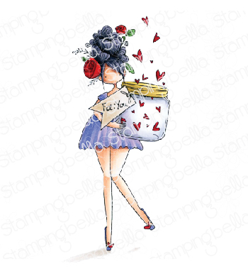 CURVY GIRL with a jar of hearts rubber stamp