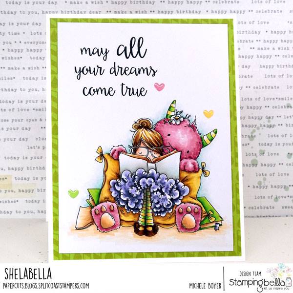 www.stampingbella.com: rubber stamp used: TINY TOWNIE DOROTHY THE DREAMER.  card by Michele Boyer