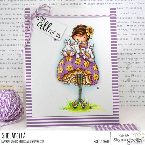 www.stampingbella.com: rubber stamp used:  TINY TOWNIE BECKY LOVES BUNNY WOBBLES. CARD by MICHELE BOYER