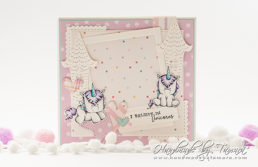 www.stampingbella.com: rubber stamp used: SET OF UNICORNS. Project made by Tamara Potocnik