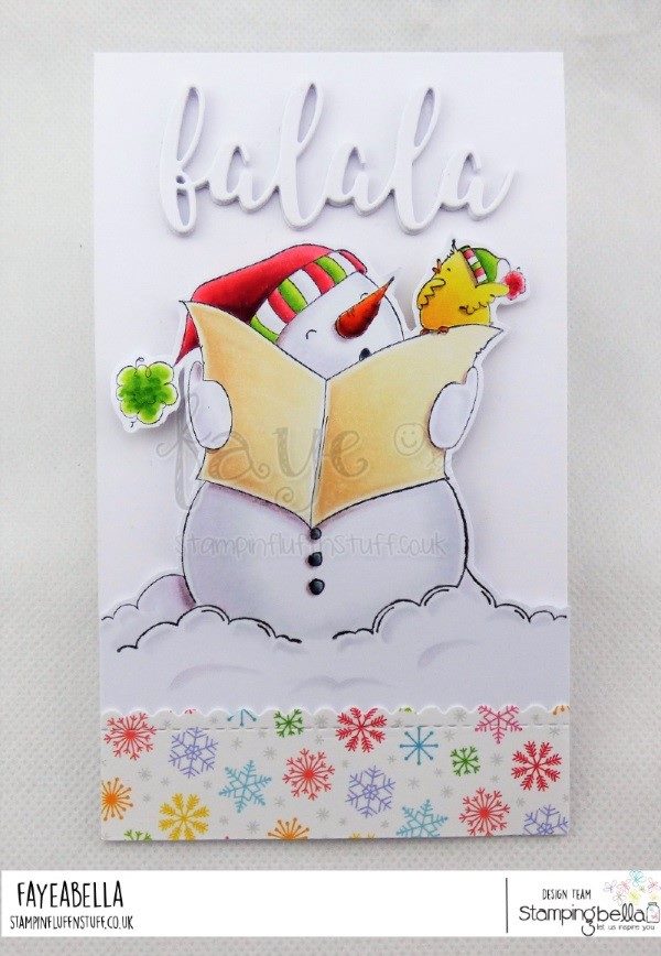 www.stampingbella.com: rubber stamp used SNOWMAN with a CHICK ON TOP.  Card by  Faye Wynn Jones