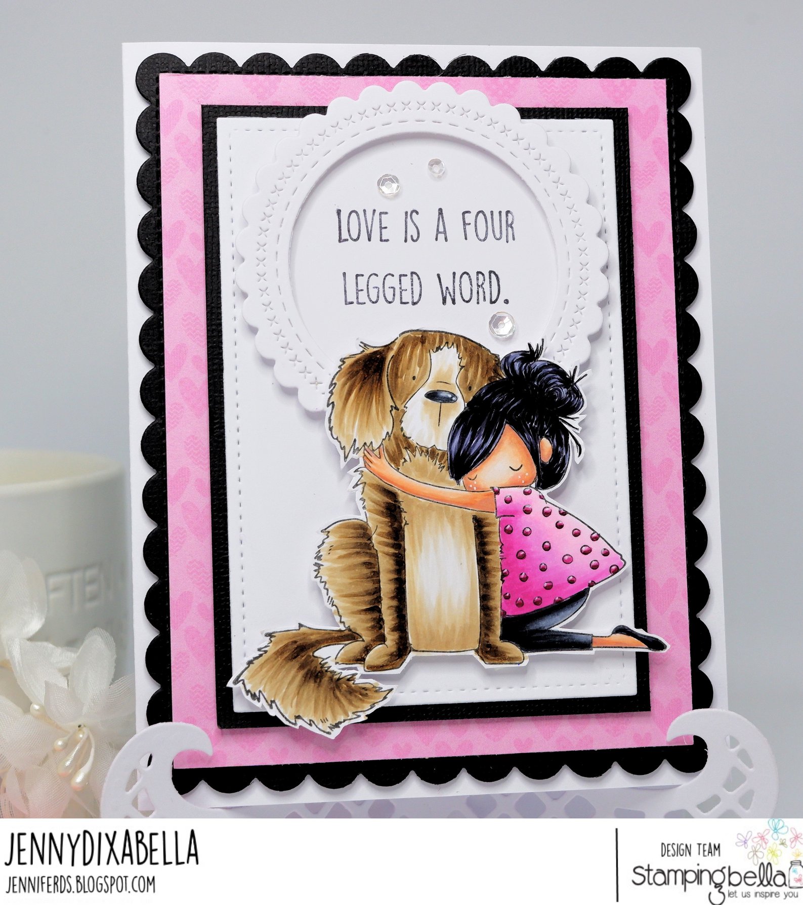 www.stampingbella.com: rubber stamp used: TINY TOWNIE DAWN LOVES HER DOG  Card made by JENNY DIX