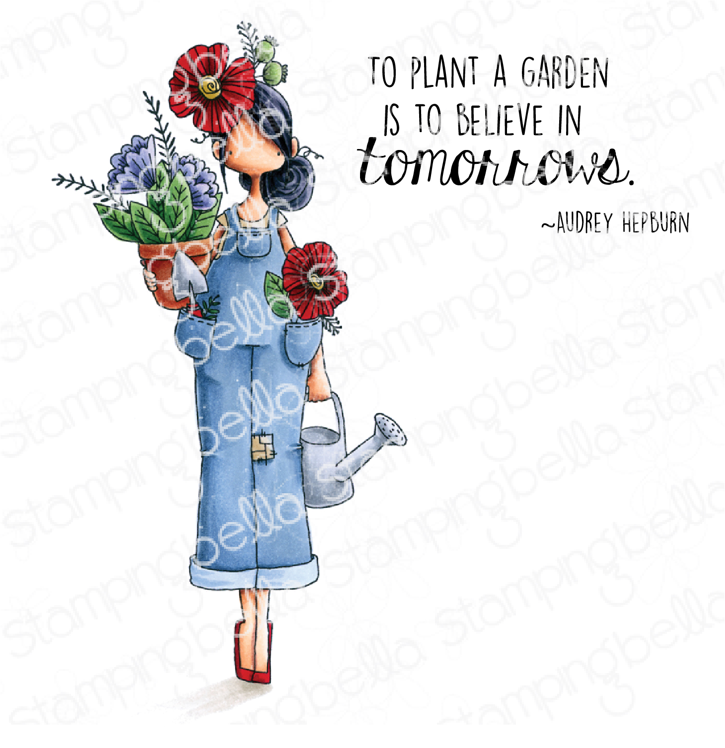 CURVY GIRL GARDENER RUBBER STAMP (includes 1 sentiment)