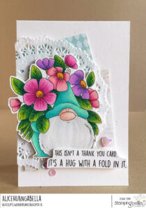 FLOWERY GNOME RUBBER STAMP SET (includes 1 sentiment)